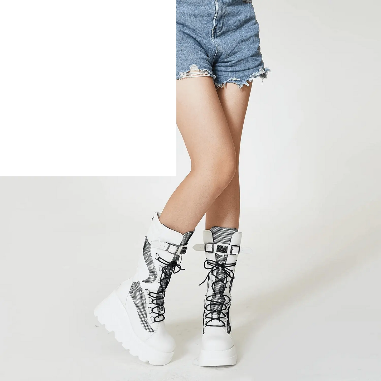 Goth Platform Boots Chunky Wedge Heel Rave Combat Boots - SS69
