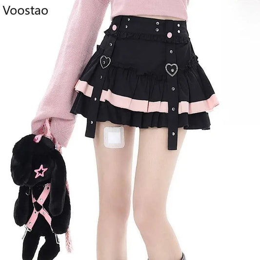Gothic Lolita Style Mini Skirt Japanese Women Harajuku Y2k Ruffles Pleated Punk Short Skirts Girls Vintage Sweet Cool Cake Skirt - SS69