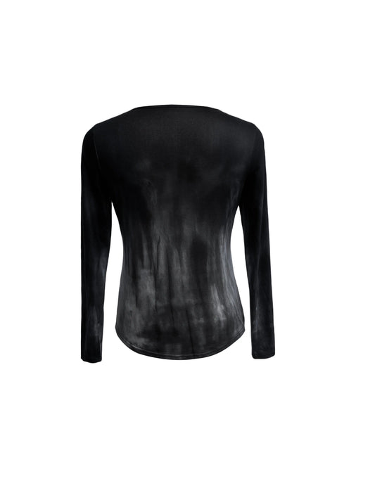 Gothic Moon & Letter Print Crew Neck T-shirt, Y2K Long Sleeve Top For Spring & Fall, Women's Clothing SS69