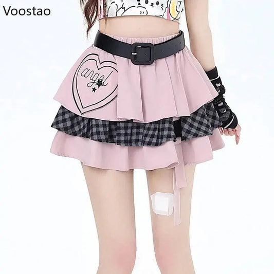 Gothic Punk Lolita Style Cake Skirt Women Sweet High Waist Ruffles Pink Black Y2k Mini Skirts Girls Harajuku Vintage Short Skirt - SS69