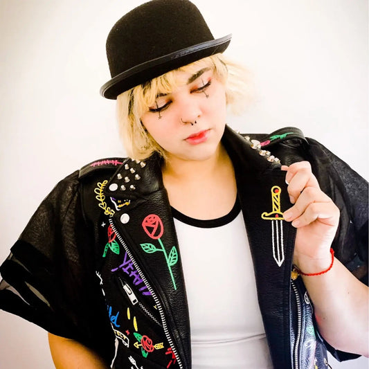 Fashion chain beading leather jacket Locomotive graffiti cartoon pu Leather Jacket female Punk Motorcyle Jacket with belt F2161 SS69