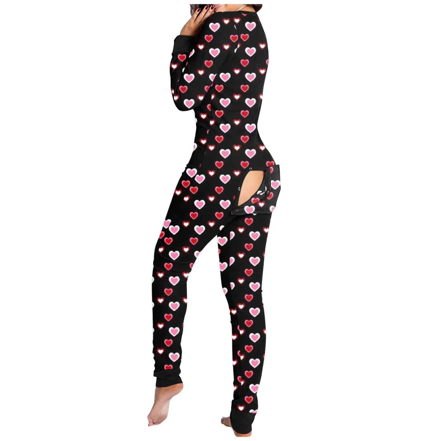 Sexy Women Pajamas Onesies Button-down Buttoned Flap Adults Pyjama Autumn Long Sleeve V-neck Jumpsuit Female Bodysuit Sleepwear