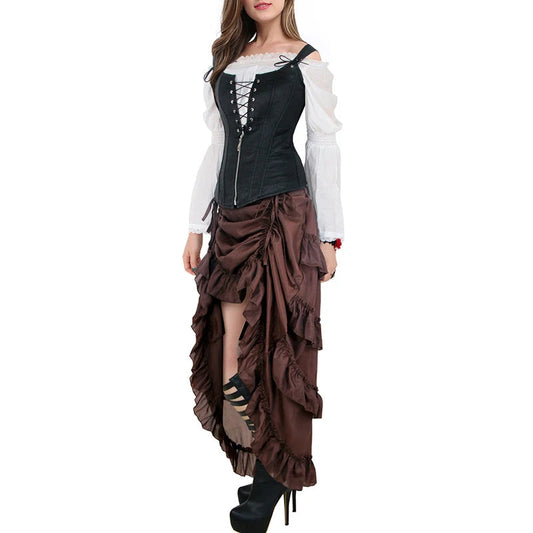 Women's Plus Size Victorian Gothic Steampunk Midi Skirt Sexy High-Low Ruffles Vintage Elasticity Pleated Corset Party Skirts SS69