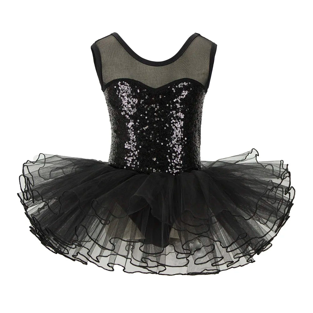 Valchirly Girls Sequined Ballet Tutu Dress with 4-Layer Tulle Skirt