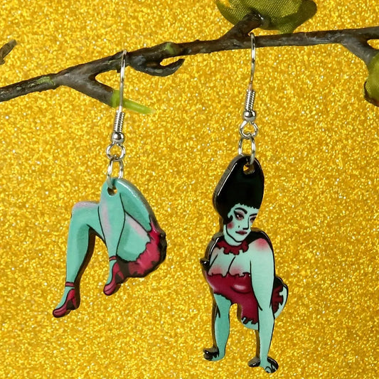 Halloween Green Monster Stump Design Asymmetric Dangle Earrings Retro Cartoon Style Ghost Festival Ear Jewelry SS69