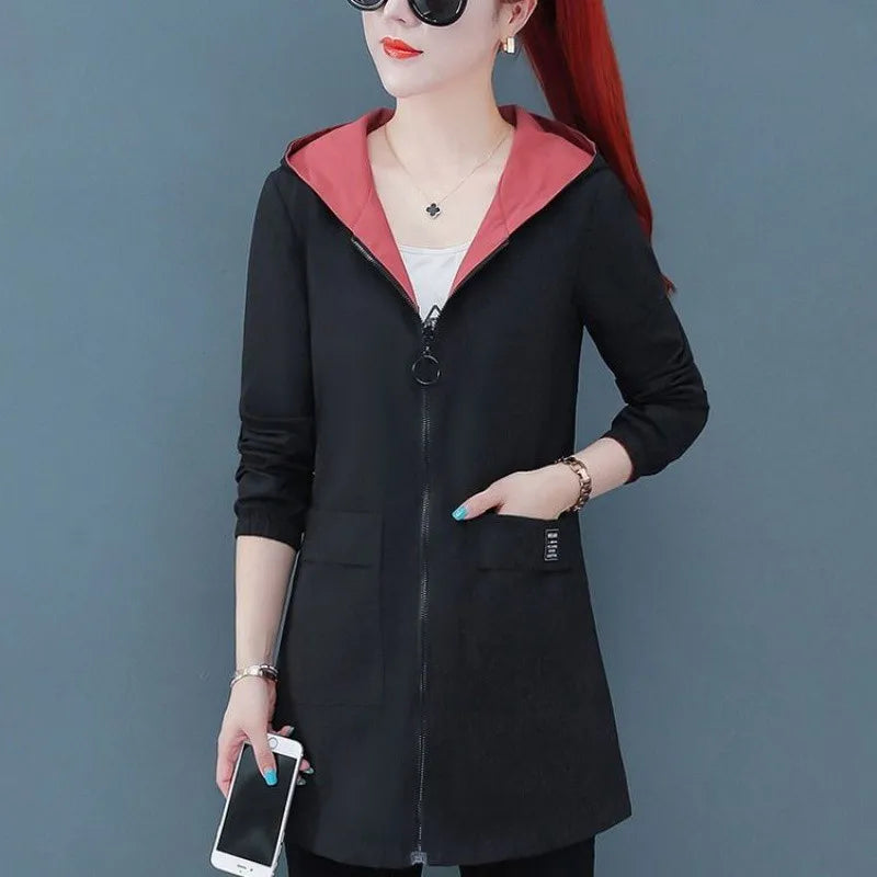 2022 New Spring Autumn Women Jacket Streetwear Hooded Coat Zippers Jackets Windbreakers Female Causal Outerwear 4XL SS69 20.69 black / 4XL