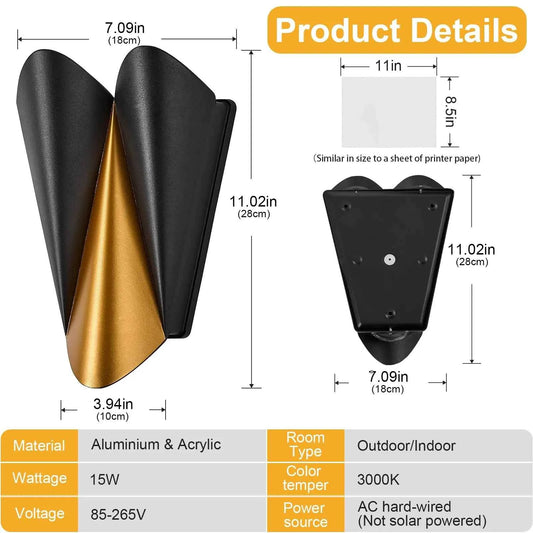 Modern Black Outdoor Wall Lights, 3000K up Down Patio Porch Lights Wall Mount Outdoor Sconces for House Yard Hallway