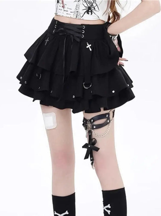 Japanese Style Kawaii Y2k Mini Skirt Women Streetwear Gothic High Waist Ruffle Skirt Summer Harajuku Y2k E-girl A-line Skirts SS69
