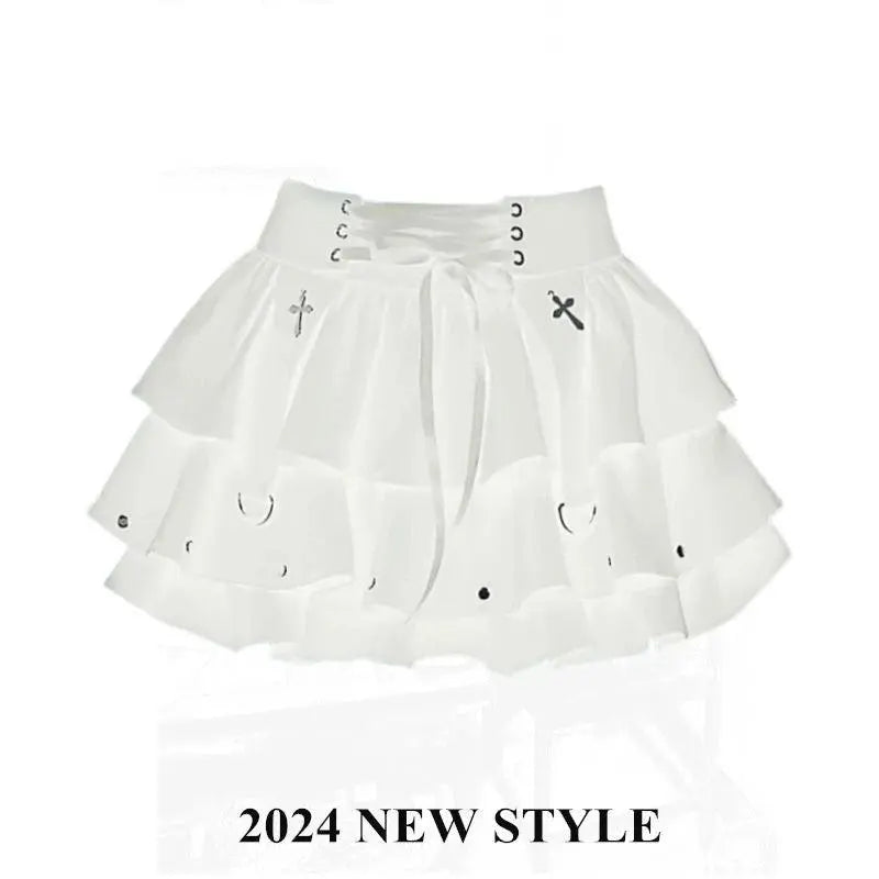 Japanese Style Kawaii Y2k Mini Skirt Women Streetwear Gothic High Waist Ruffle Skirt Summer Harajuku Y2k E-girl A-line Skirts SS69