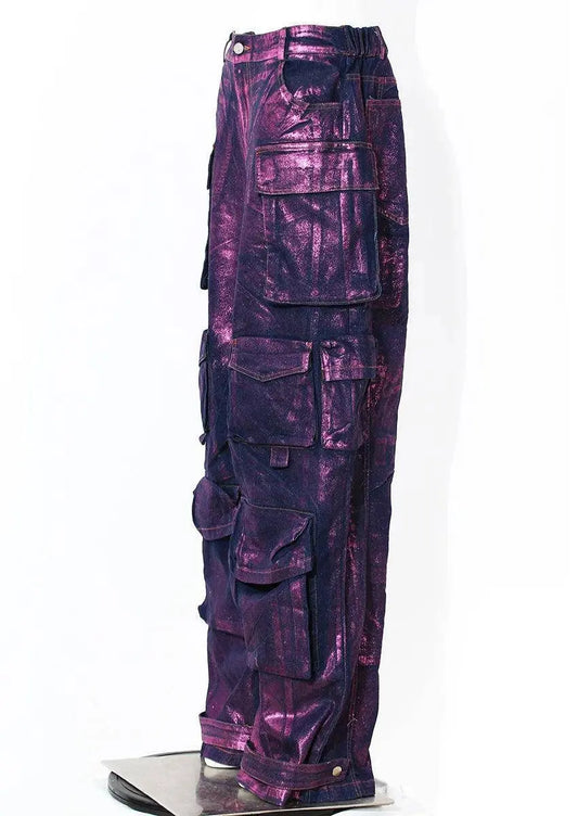 Luxury Purple Bronzing jeans Gold women's leggings engineering Wholesale Women's Washed Wideleg Pants New Baggy Jeans SS69