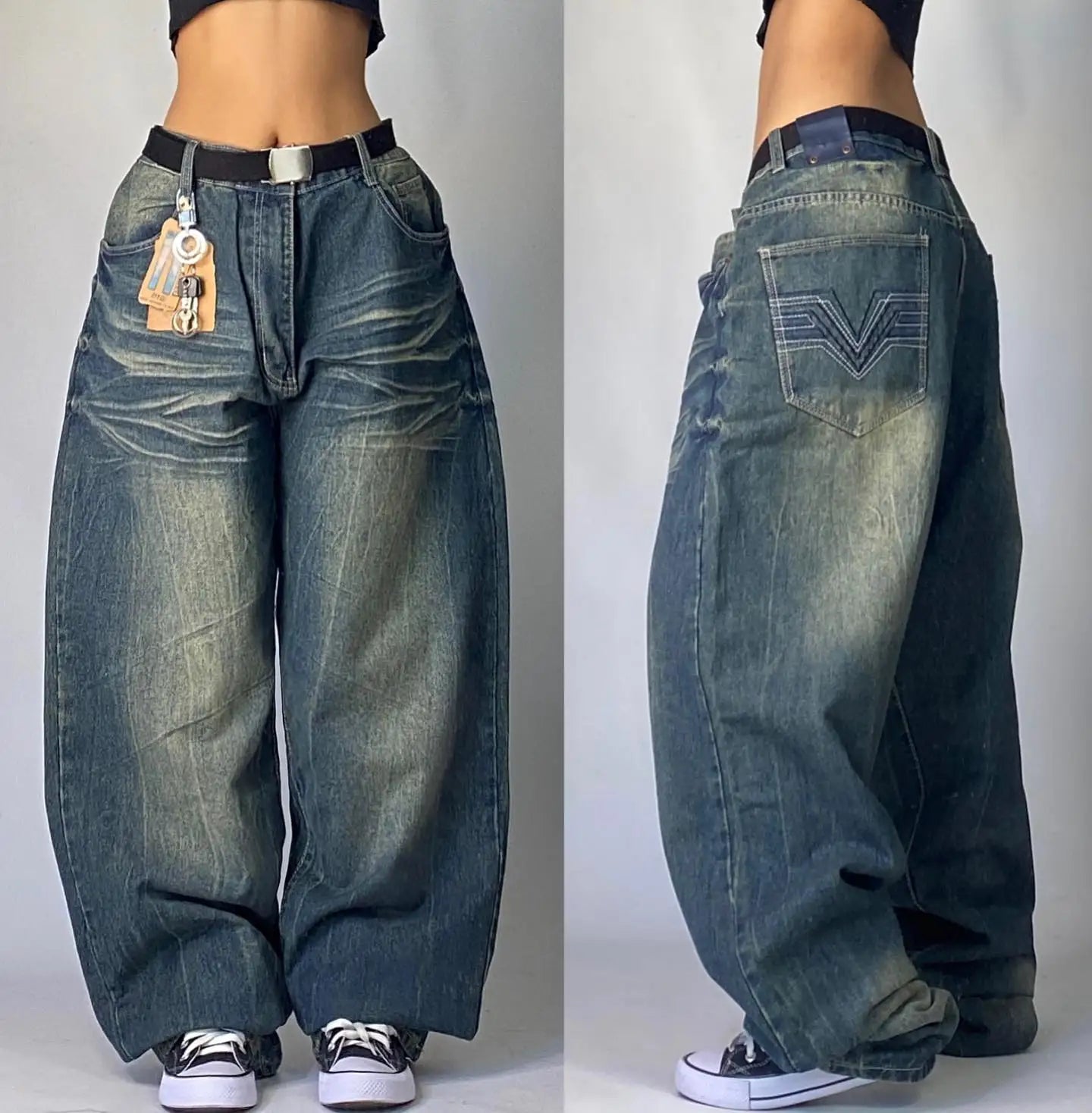 New American Trend Vintage Hip Hop Letter Embroidery Pattern Baggy Jeans Men And Women Y2K Harajuku Gothic Wide Pants Streetwear SS69 44.69 1 7 / L