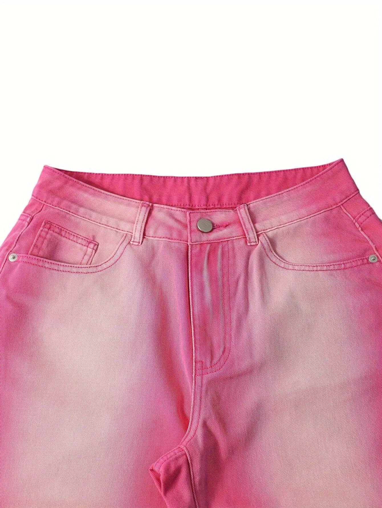 Ombre Washed Pinkish Red Loose Fit Y2K Retro Streetwear Jeans, Women's Denim Jeans & Clothing - SS69