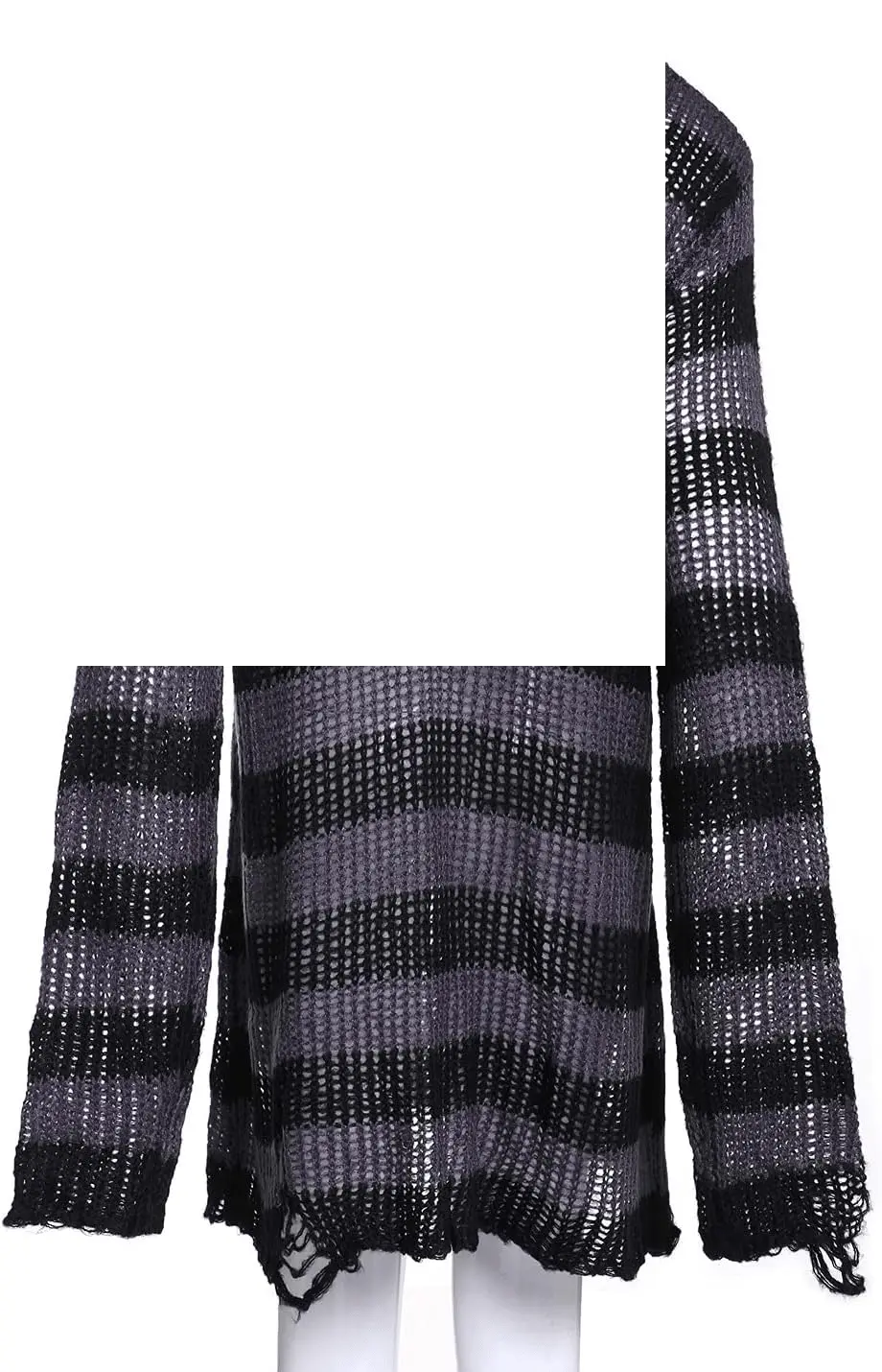 Oversized Goth Punk Ripped Striped Long Sleeve Pullover Sweater Dress Tops - SS69