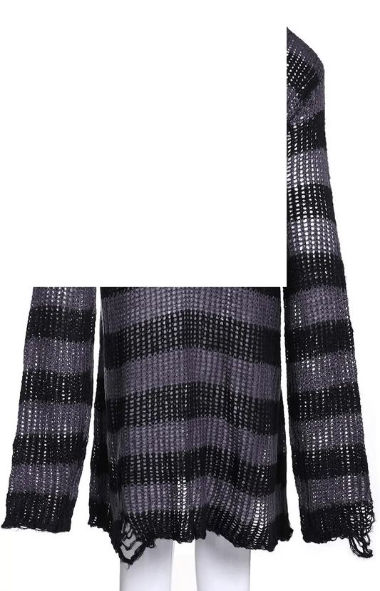 Oversized Goth Punk Ripped Striped Long Sleeve Pullover Sweater Dress Tops - SS69
