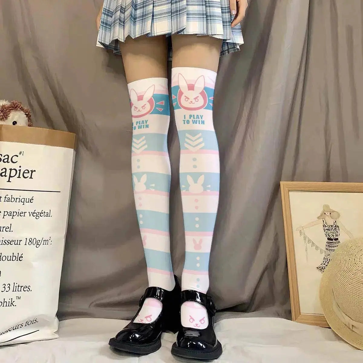 Overwatch D.Va Cartoon Printed Knee Length Socks Lolita Cute Anime Stockings Cosplay Clothing Accessories Long Socks - SS69