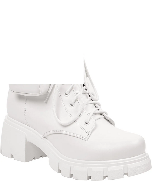 ~ POCKET ~ Platform Boots Chunky Block Heels Lug Sole Lace up round Toe Bootie Ankle Combat - SS69