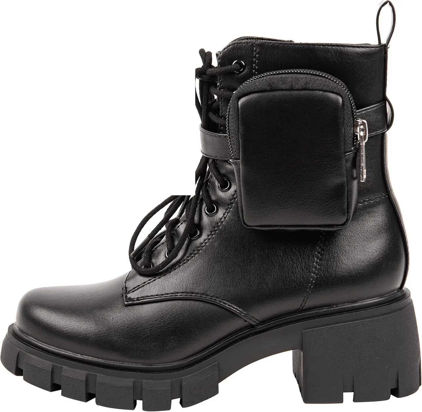 ~ POCKET ~ Platform Boots Chunky Block Heels Lug Sole Lace up round Toe Bootie Ankle Combat - SS69