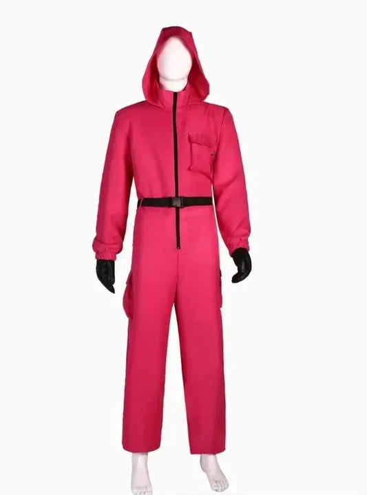 Red Calamari Game Jumpsuit Cosplay Party Tracksuit Outfits Props Role Play Classic Costume From Korean TV Belt Full Mask Set SS69
