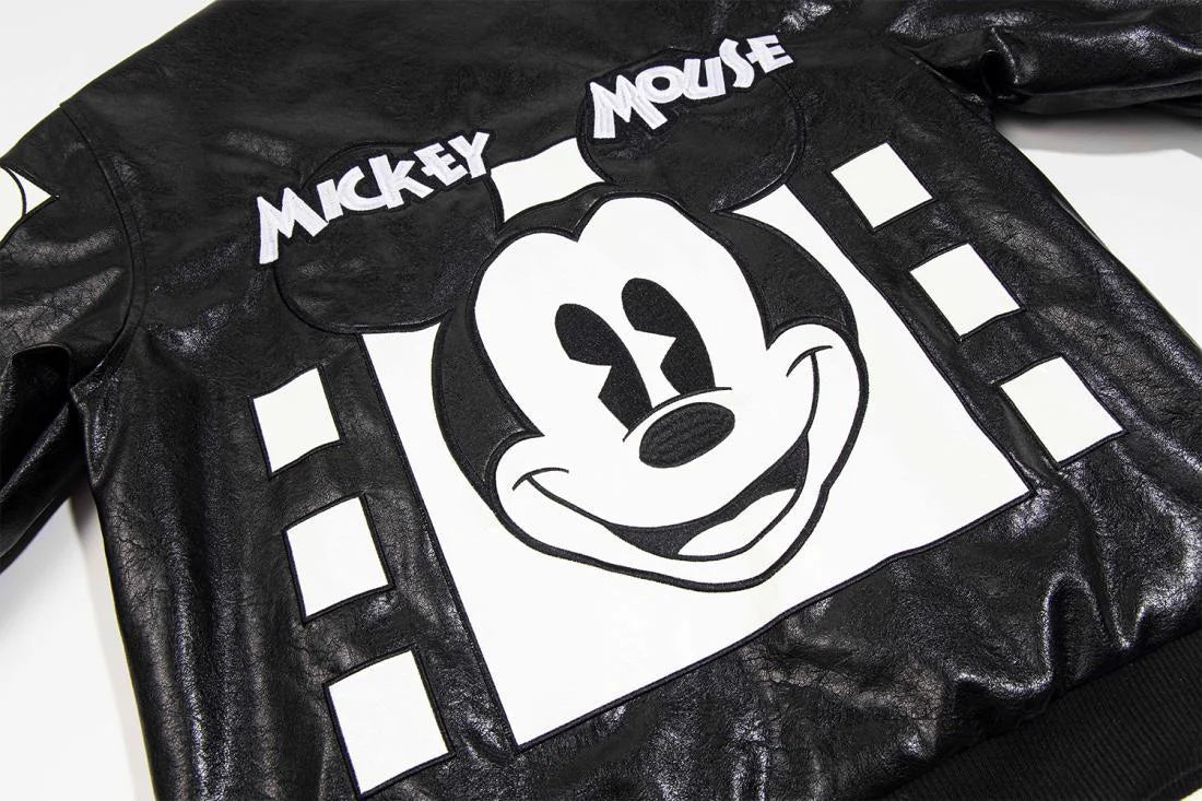 Disney American Cartoon Mickey Embroidery Leather Jacket Men Women Autumn Winter Loose Casual Jacket Fashion Trend Couples Coat SS69