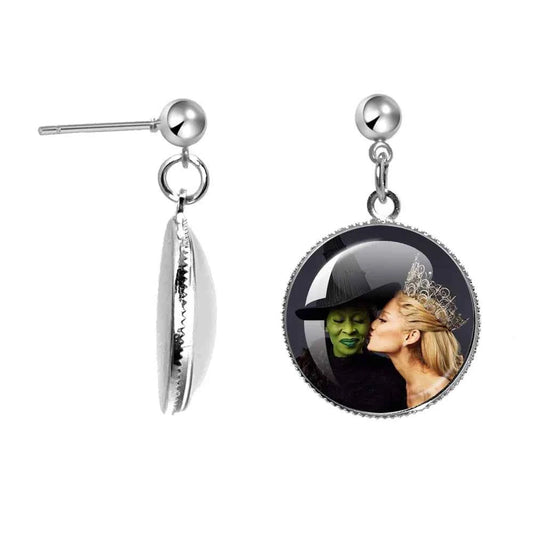 The Movie Wicked Elphaba&Linda Cosplay 20MM Glass Cabochon Earrings Jewelry Accessories Earring Jewelry Gift for Couple