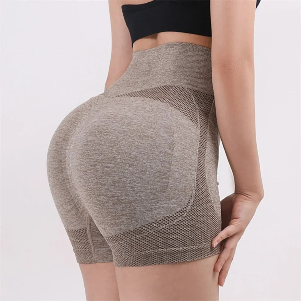 Women Yoga Shorts High Waist Butt Lifting Workout Fitness Tights Tummy Control Gym Running Stretched Pants Casual Sportswear SS69 7.69 Khaki / L-XL (65-90kg)