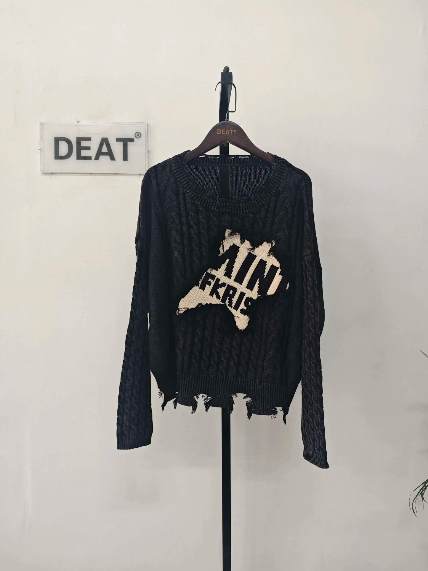 DEAT Women's Loose Knit Sweater Long Lantern Sleeve Patchwork Pullover