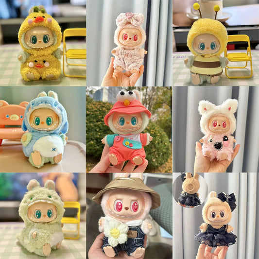 17cm Mini Plush Doll's Clothes Outfit Accessories for Korea Kpop Labubu Dolls Sit Party Overalls Clothing Gift (Only clothes) SS69
