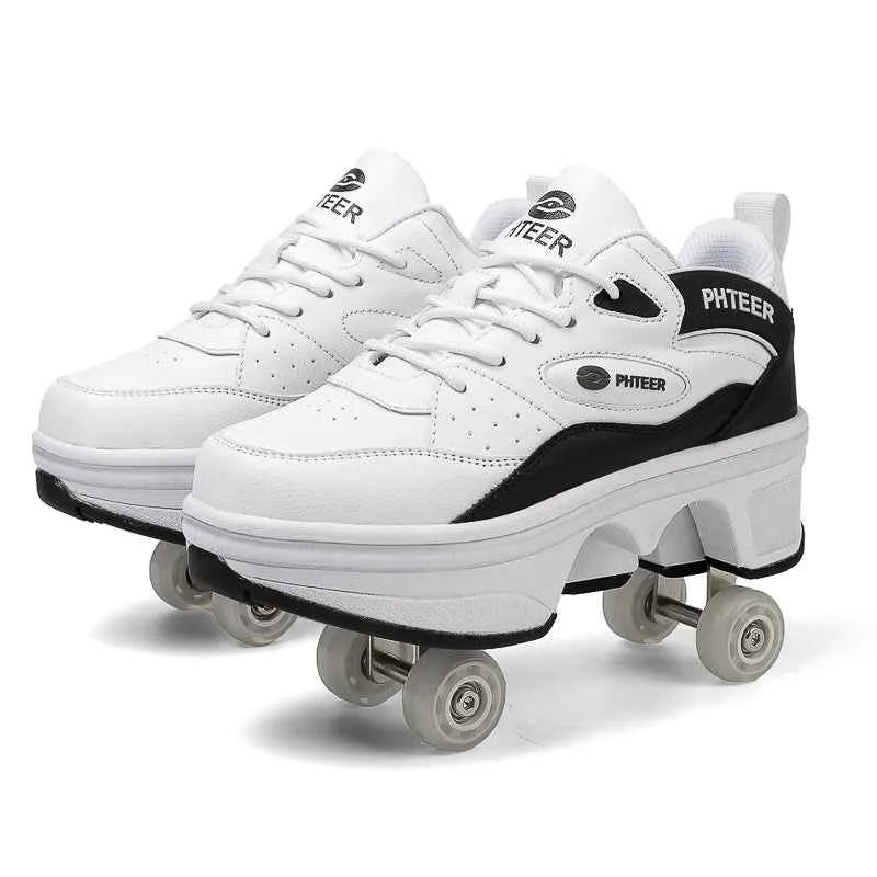Deformation Shoes Roller Sneakers With 4 Wheels Skates Adult Kids Runaway Parkour Wheels Shoes For Women Men Youth Sport Shoes