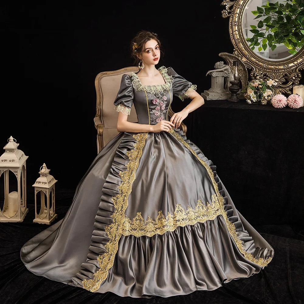 Victorian Masquerade Dresses for Women, Renaissance Dress, 18th Century, Baroque Rococo Marie Antoinette, Historical Clothing SS69 214.69 Gray / XXXL