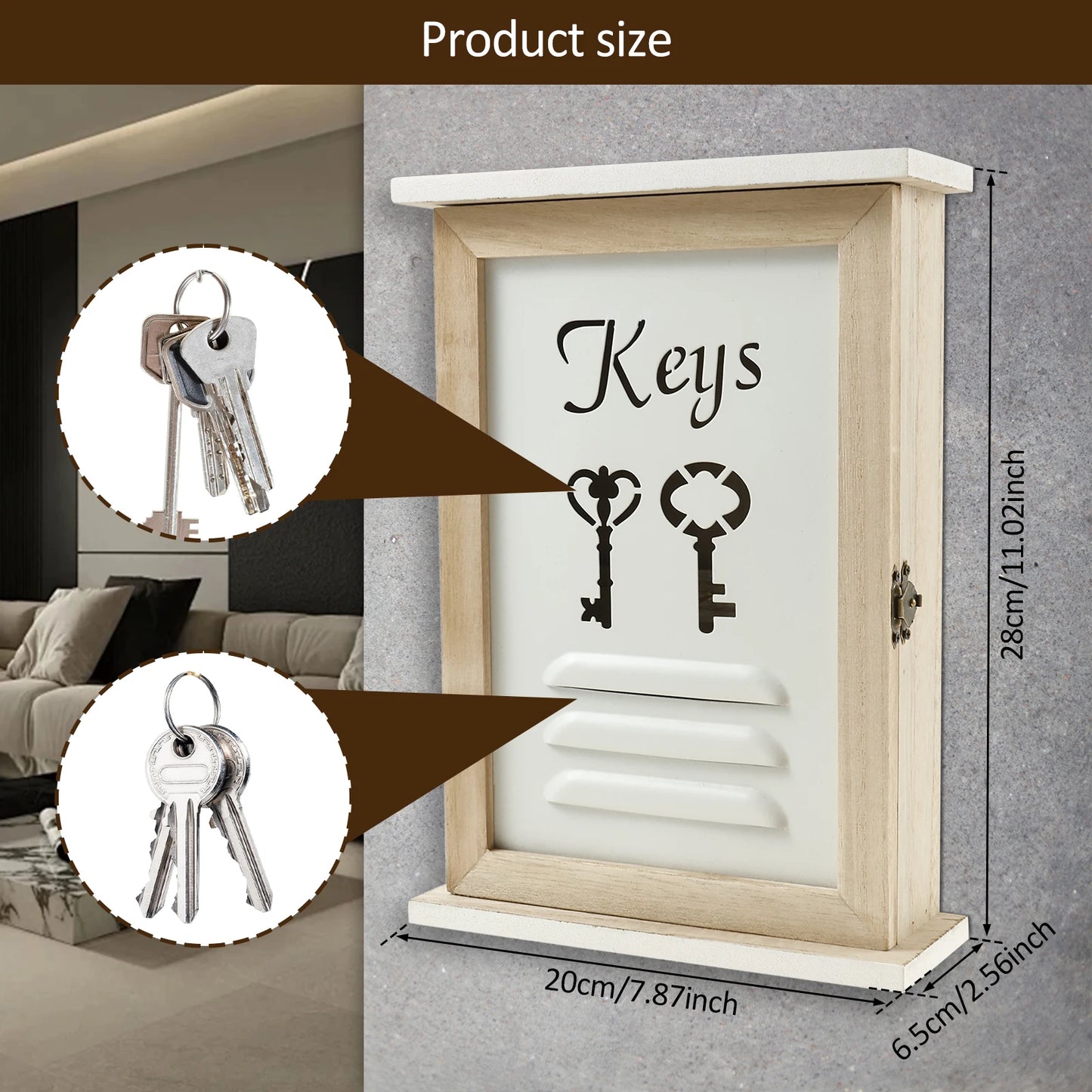 Wooden Wall Key Holder Cabinet with 6 Hooks for Entryway Storage Box