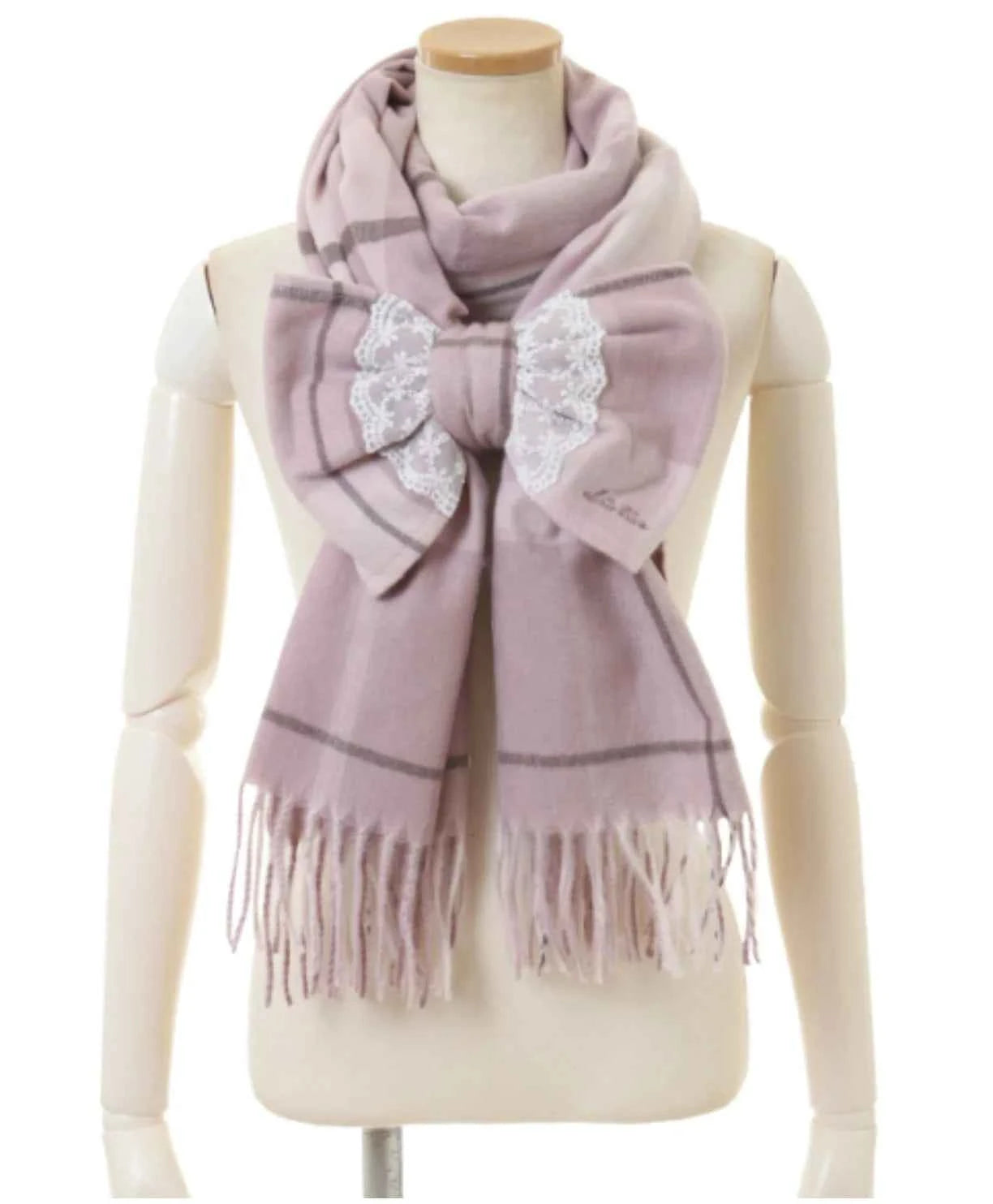 Japanese Liz New Lazy Wind Girls Sweet Plaid Lace Bow Scarf Soft Warm Women's Winter Lolita Scarf