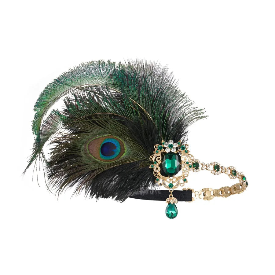 1920s Flapper Peacock Feather Headband Roaring 20s Showgirl Hair band Great Gatsby Hair Accessories 머리띠 резинки для волос 헤어밴드 SS69