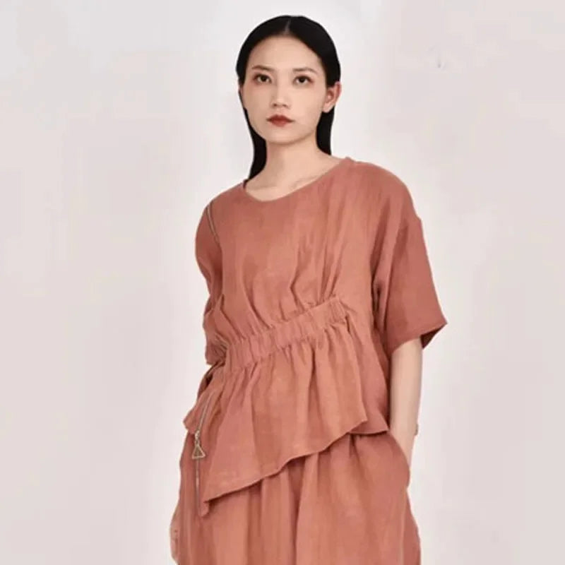 Summer New Loose Women's Artistic Linen Asymmetrical Shirt plus Size Harem Pants Comfortable Breathable Casual Wear SS69 71.69 All yards / Orange pants