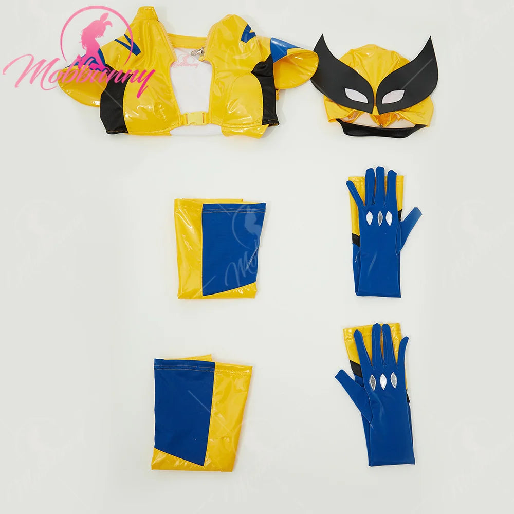 MOBBUNNY Women's Lingerie Set Cosplay Costume for Women Bodycon Outfit Cutout Bodysuit with Gloves Mask For Halloween