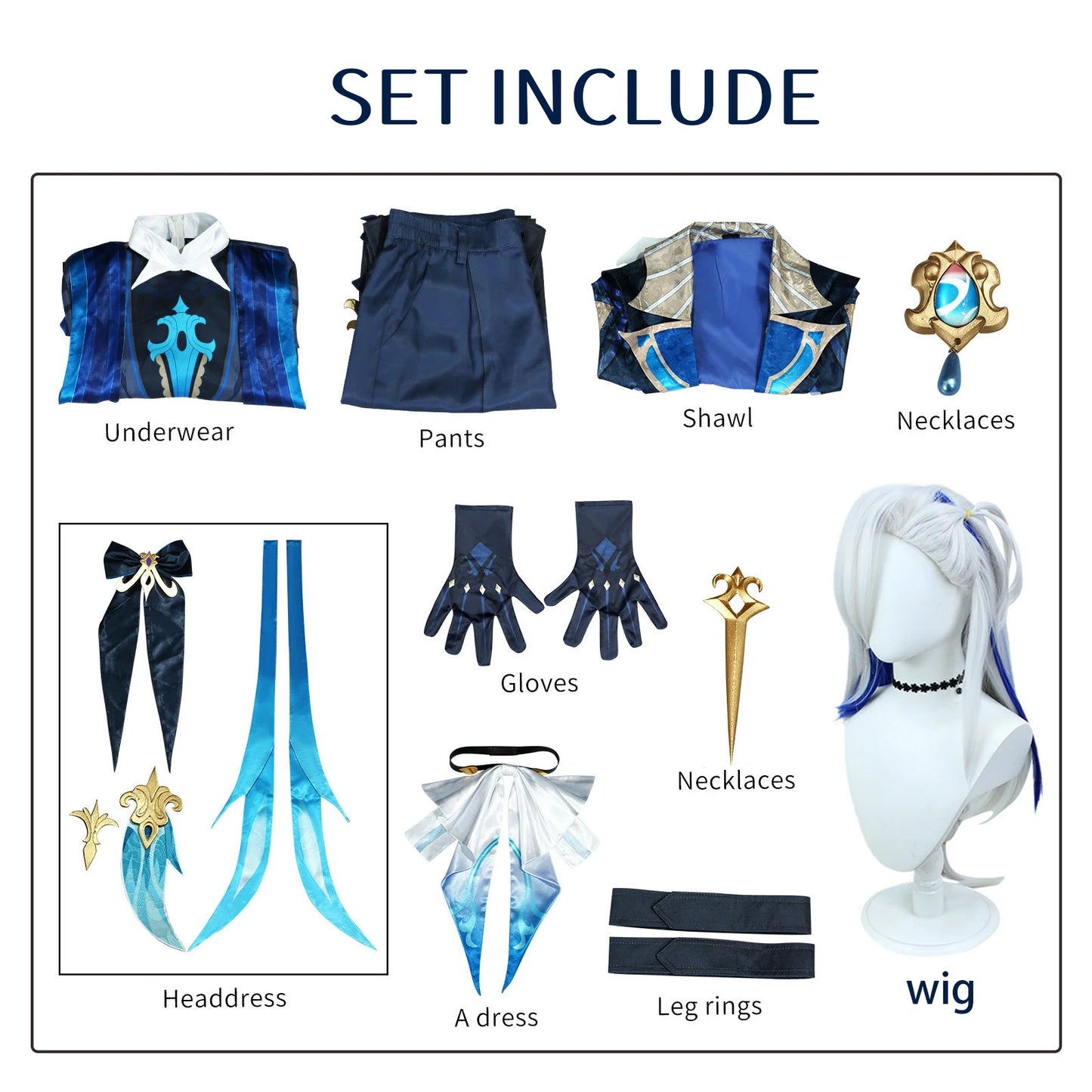 Genshin Impact Neuvillette Cosplay Costume Adult Carnival Uniform Wig Anime Halloween Party Costumes Masquerade Women Game