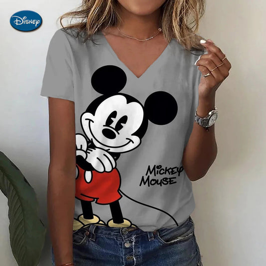 Women's T-shirts Disney Mickey Mouse 3D print New V-neck Short Sleeve Summer Casual Women's Clothing Harajuku Y2K Hip Hop Clothe SS69 9.69 AVZ3CJ0117 / M