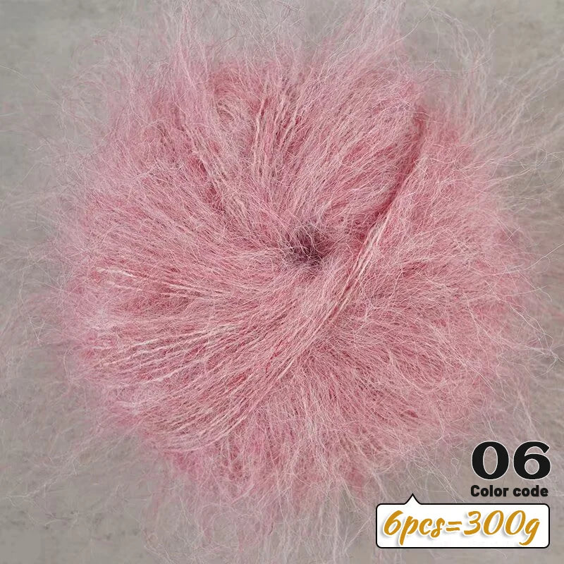 300g Colorful Long-Haired Alpaca Mohair Yarn Handmade DIY Material Knitting Autumn and Winter Fashion Women's Sweater Sweater Jacket Shawl Yarn Ball 1 Piece = 6 Pieces = 300g