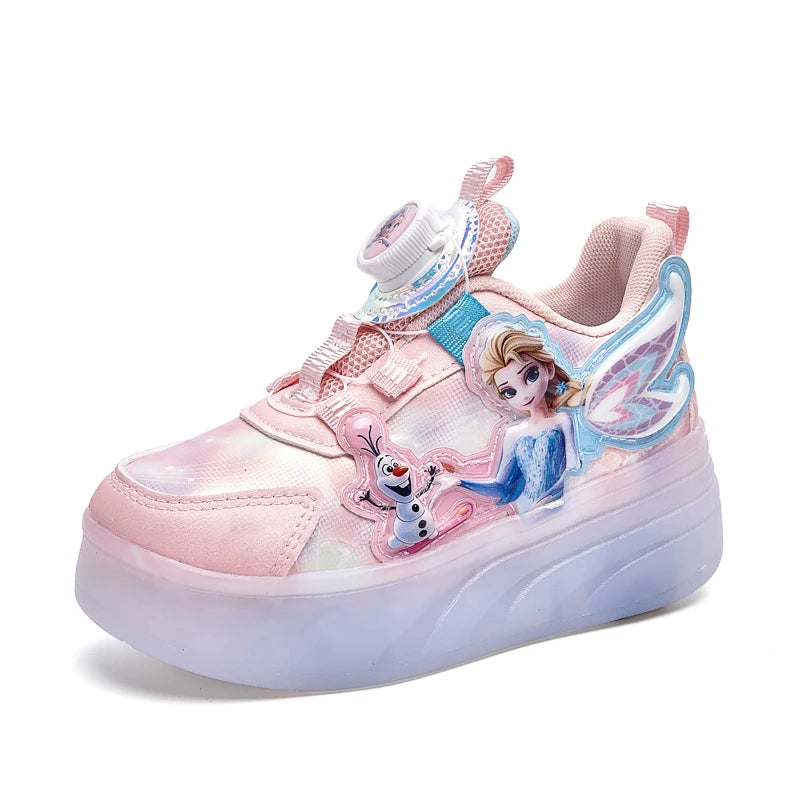 Disney Princess Two Wheels Children's Led Light Roller Skate Shoes For Girls 2025 Glowing Sports Luminous Sneakers