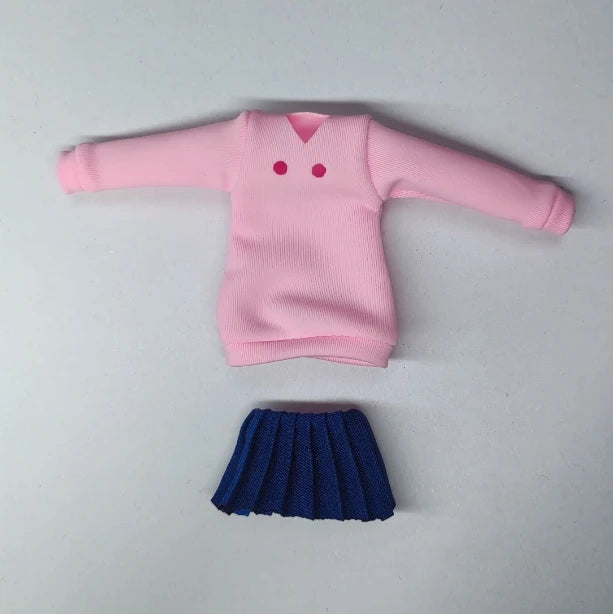 Handmade 1/12 Classic Japanese Anime DAN DA DAN Cosplay Momo Pink Hoodie Blue Pleated Skirt Set Fit 6" SHF Action Figure Body SS69 34.69 Two piece set / no head body