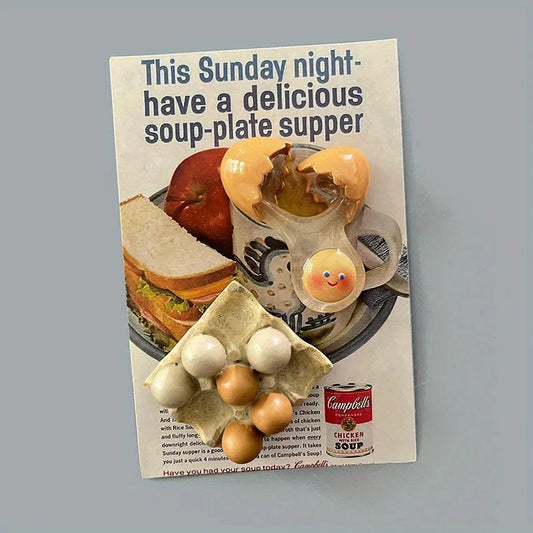 1-Pack Cute Smiling Chick Broken Eggshell Refrigerator Magnets, Round Plastic Kitchen Decor, Fun Cartoon Egg Fridge Magnets SS69