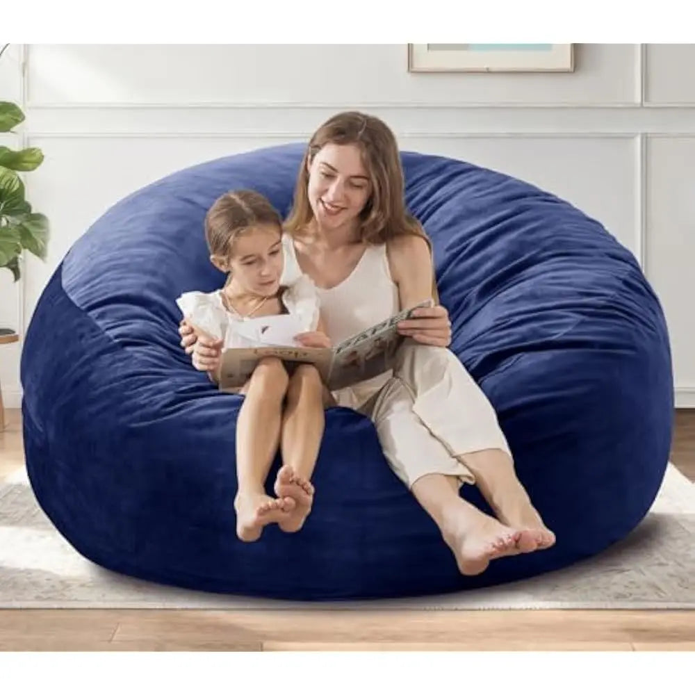 5 Large Memory Foam Filled Bean Bag Chairs for W/Filling,Ultra Soft Dutch Velvet Cover,Round Fluffy Lazy Sofa for Living Room