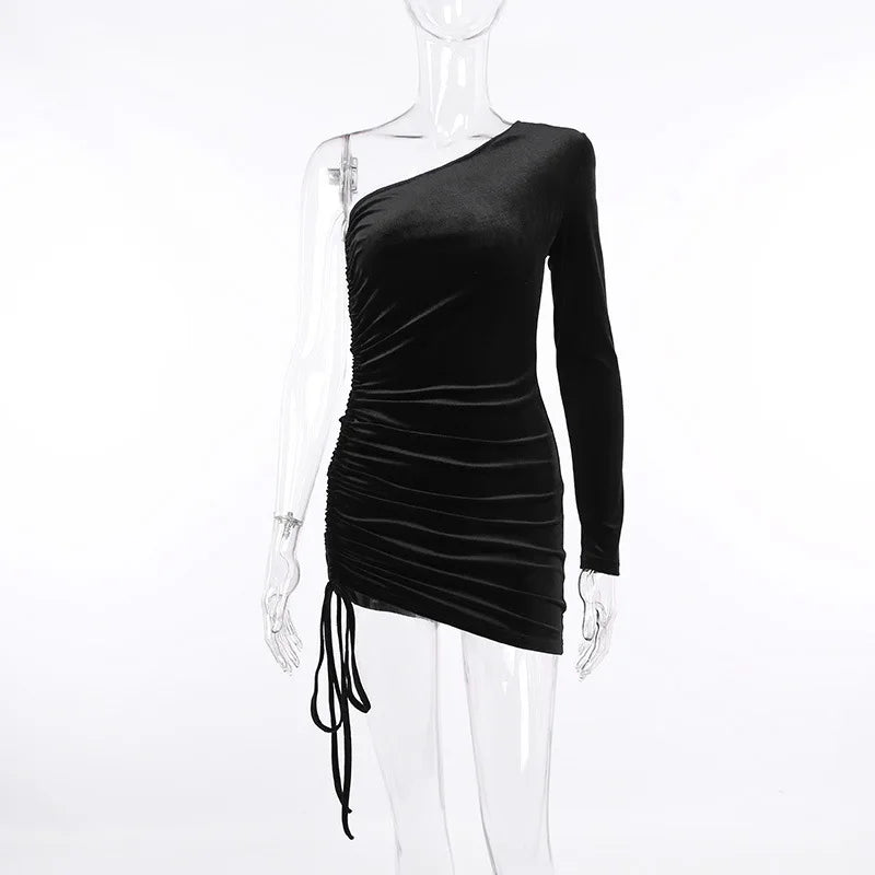 2025 New Plus Size 9XL 8XL 7XL One Shoulder Velvet Lace Up Party Bodycon Women Dresses Vestidos XXXXXL SS69