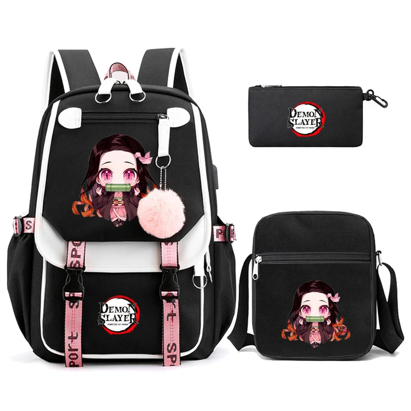 3Pcs Kamado Nezuko Demon Slayer Backpacks Set for Girls Anime School Bag Teenager Student Canvas Laptop Back Pack Women Rucksack SS69 51.69 4960740