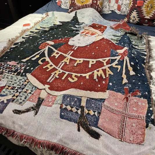 Xmas Blankets Merry Christmas Santa Claus Decoration Throw Blanket Home Sofa Cover Festive Atmosphere Tapestry Dropshipping