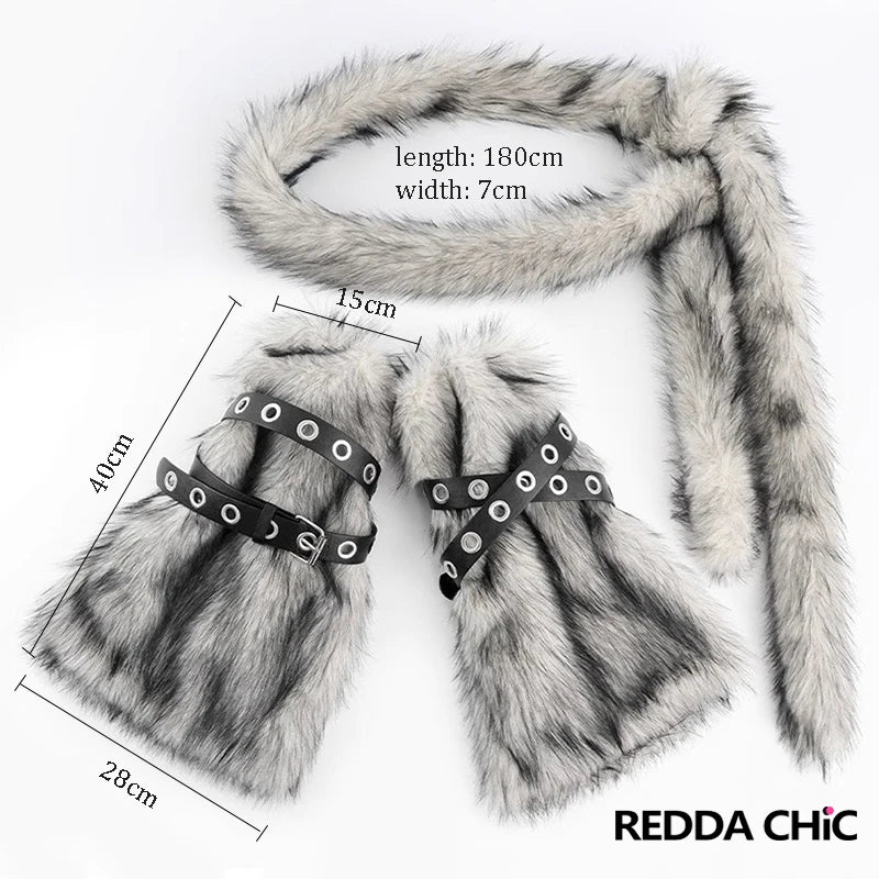 REDDACHiC Faux Fur Leg Warmers with Belt - Vintage Y2k Gyaru Boots Cover