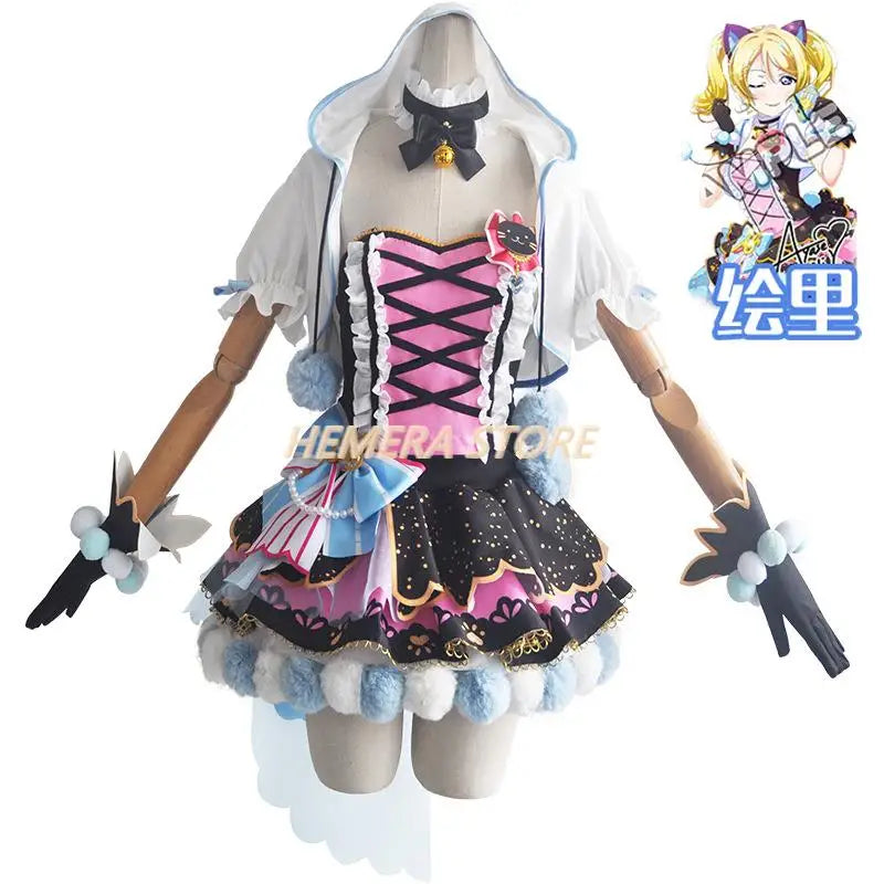 In Stock Anime LoveLive Cat Twin Tail Arcade Game 9 Characters Cosplay Costume Tojo Nozomi Nico Honoka Umi Rin Maki Eli Full Set - SS69