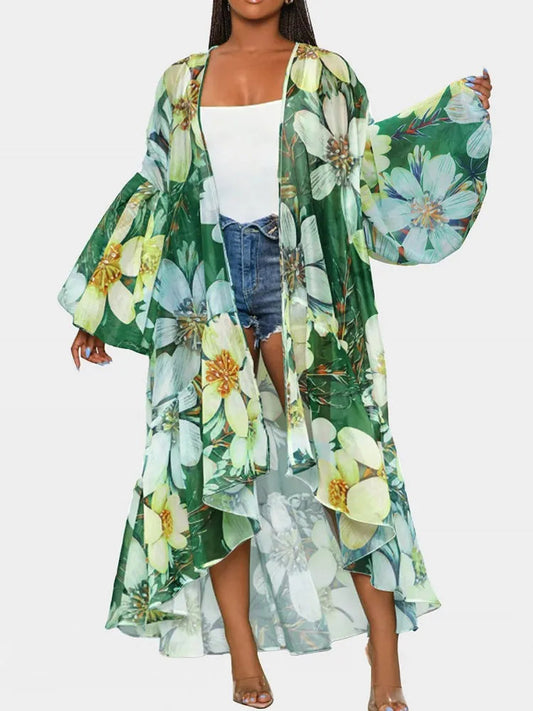 Plus Size Beach Kimono For Women Flower Printed Swimsuit Cover Up Self Wrap Dresses Seaside Bathing Suits Beachwear 2025 SS69
