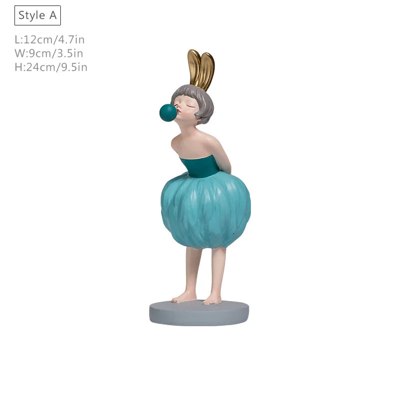 Bubble Gum Rabbit Girl Figurines, Modern Home Decoration,Party Decor, Sweet Gift for Girl,Lovely Room Ornaments,Birthday Present SS69 34.69 Blue