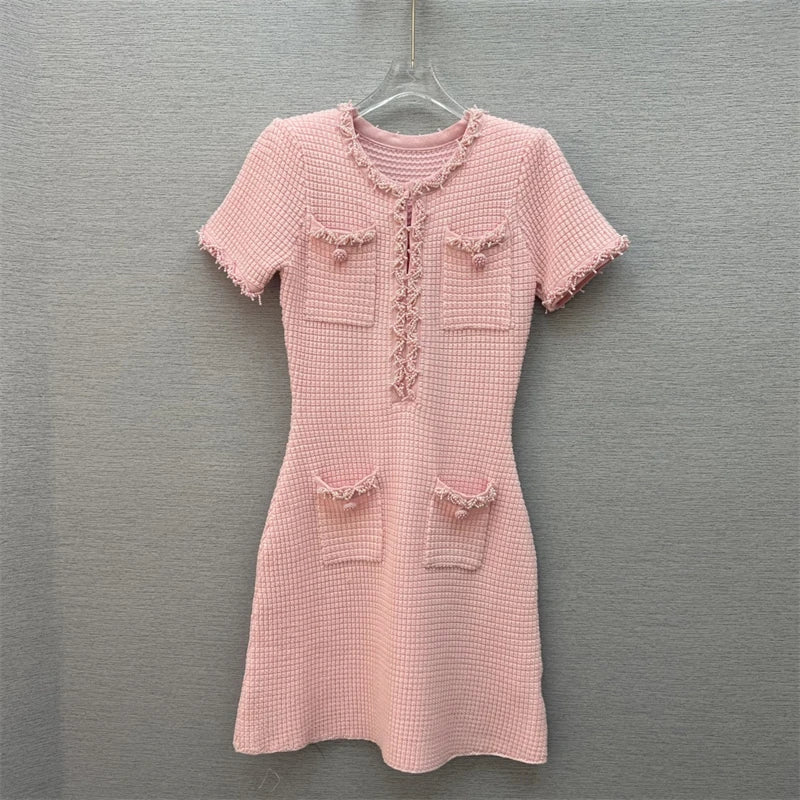 Spring/summer new Y2K high quality wool blend knit skirt Fashion commute front pocket fashion workwear knee length A-line skirt - SS69