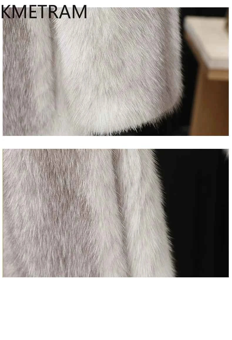 KMETRAM 100% Cross Mink Fur Jacket Woman Mid Length Real Fur Coat Winter Women Clothing Furry Jackets 2025 шуба женская
